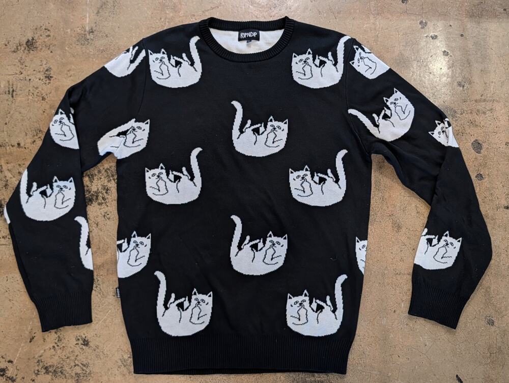 RIPNDIP Falling For Nermal Cat Knit Sweater Black Size L Middle Finger - Kitten